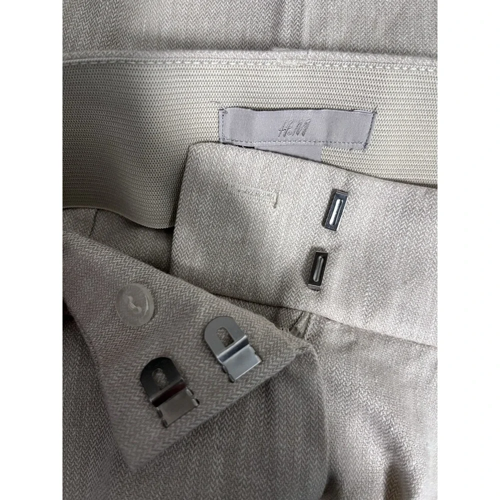 H&M Sz 6 Pants Women's Linen Blend Beige Pleated Tailored Tapered Leg Suit